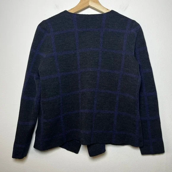 Eileen Fisher‎ Merino Wool Cardigan Open Front Neck Closure Gray Purple size LP - Picture 6 of 9